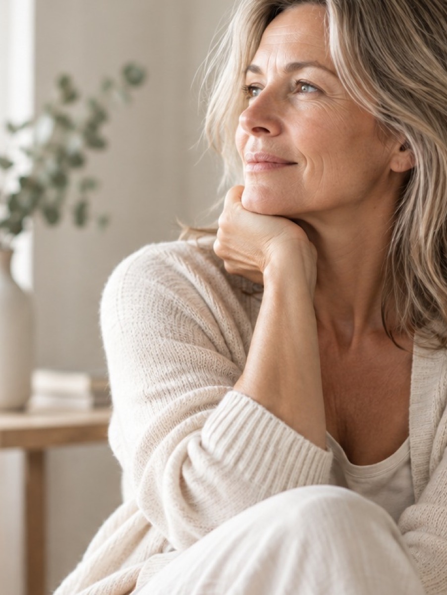 Femme d’âge mûr souriante, portrait en lumière naturelle